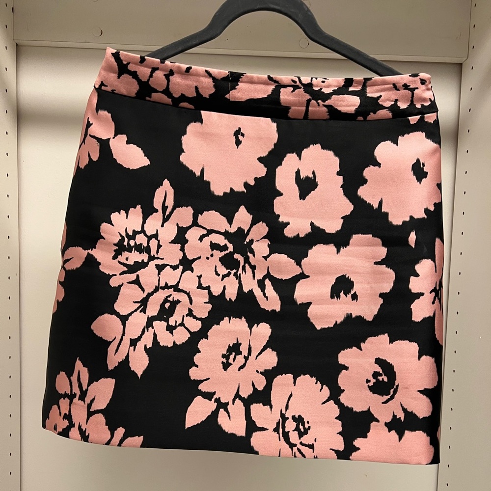 Milly Black and Pink Floral Mini Skirt with Metallic shine